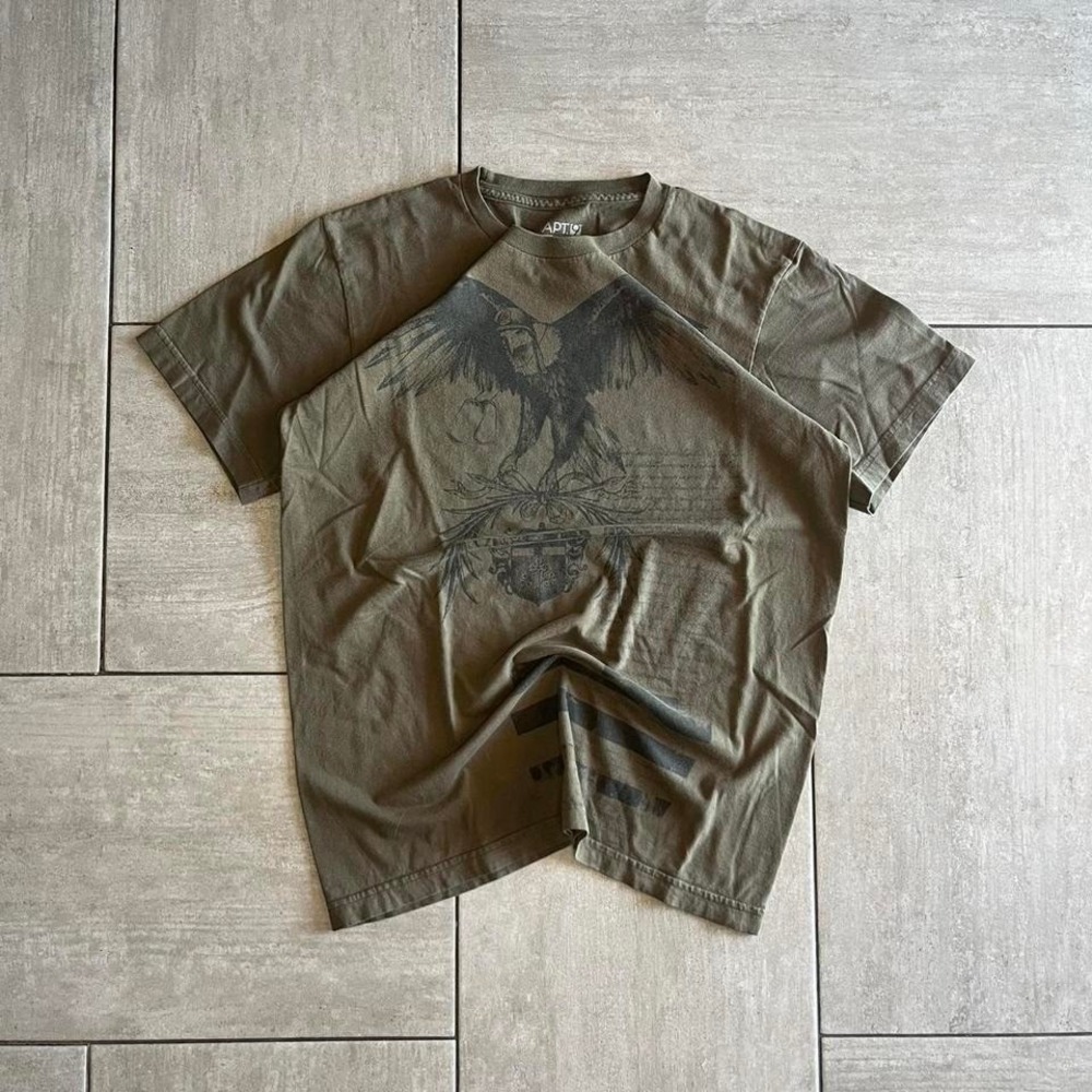 Apt 9 Mens Graphic T Shirt Olive Green Eagle Crest Script Short Sleeve Tee 19x26